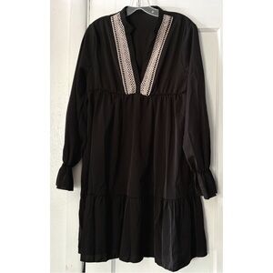 SHEIN LUNE Guipure Lace Insert Flounce Sleeve Ruffle Hem Dress ~ sz Medium